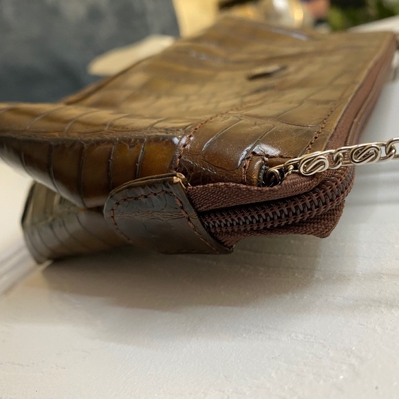 Valentina In Pell Italian Leather Zipper Purse Vintage Croc Style Look - Picture 7 of 16